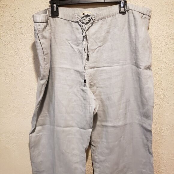 Soft Surroundings Womens Wide Leg Linen Pants PXL Grey Pull On Drawstring - Picture 2 of 9